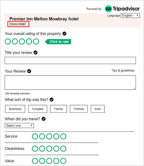 Wrong hotel CTA